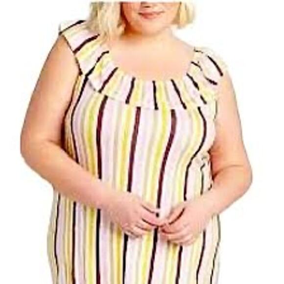 New Lane Bryant Striped Sleeveless Ruffle Neckline Tank | Women's 22/24 - Picture 1 of 6